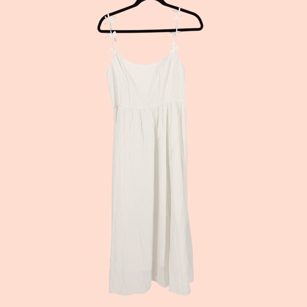 White Corset Coquette Smocked Bow Detailed Midi Dress Rush Dainty Feminine Pure